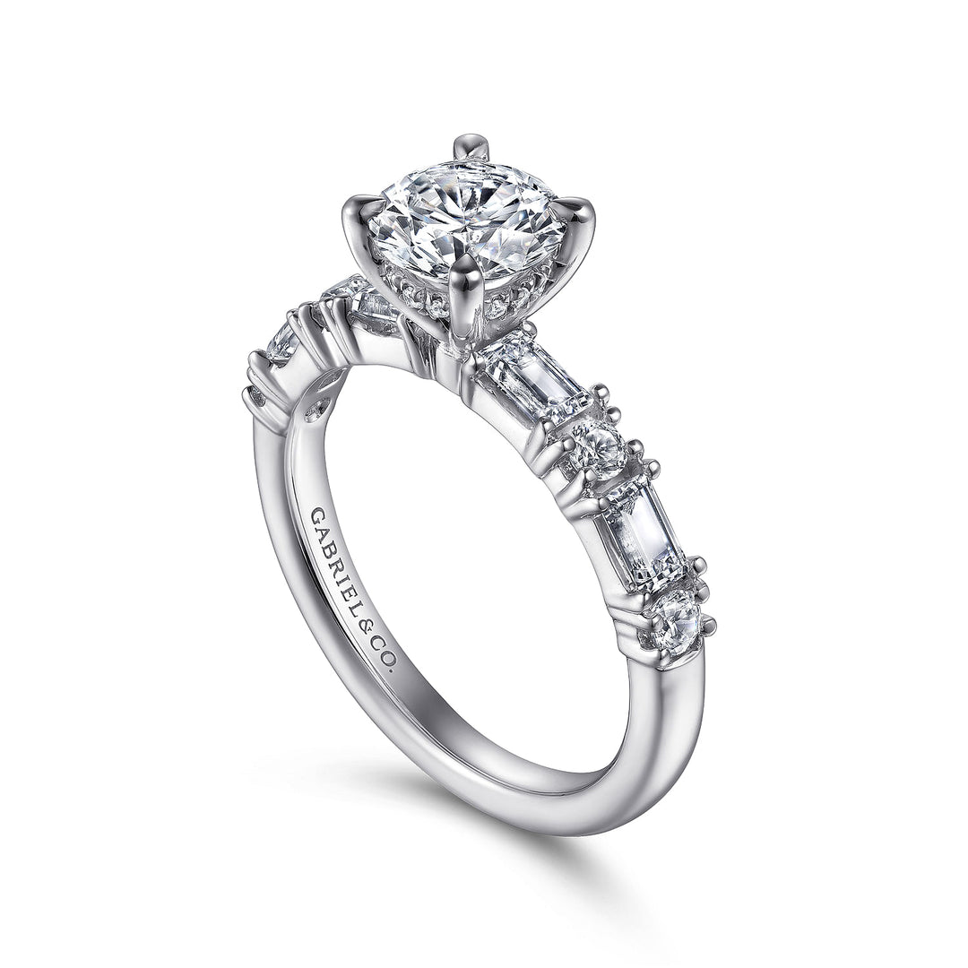 Gabriel & Co. ER15624R4W44JJ 14K White Gold Baguette and Round Diamond Engagement Ring