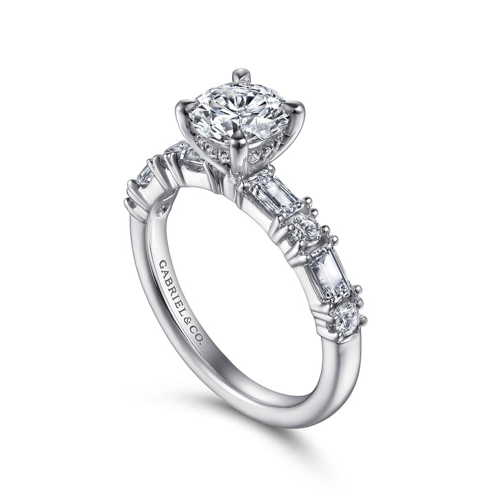 Gabriel & Co. ER15624R4W44JJ 14K White Gold Baguette and Round Diamond Engagement Ring