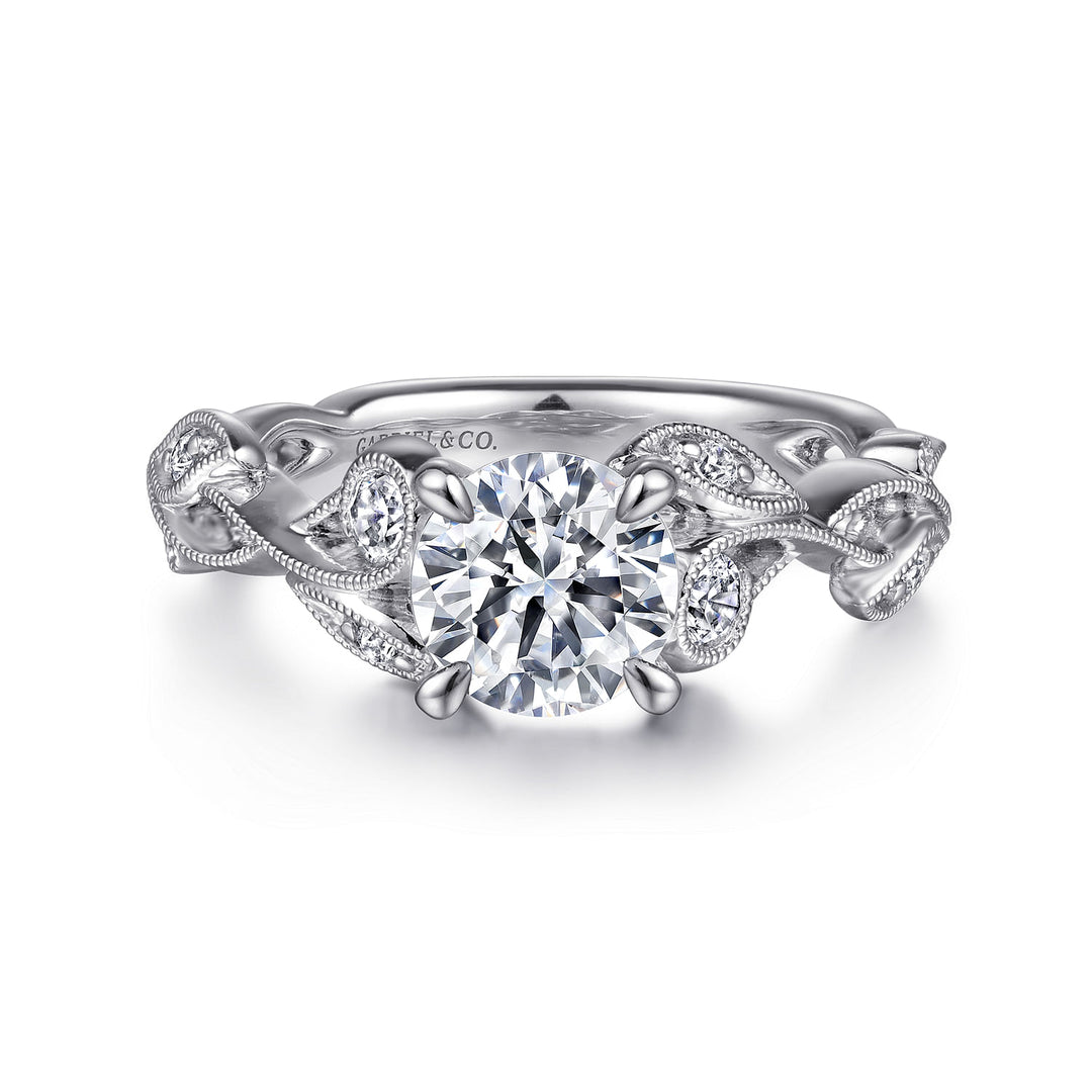 Gabriel & Co. ER15626R4W44JJ 14K White Gold Floral Round Diamond Engagement Ring