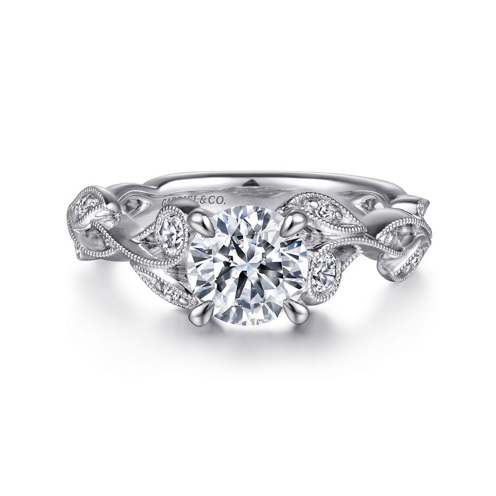 Gabriel & Co. ER15626R4W44JJ 14K White Gold Floral Round Diamond Engagement Ring
