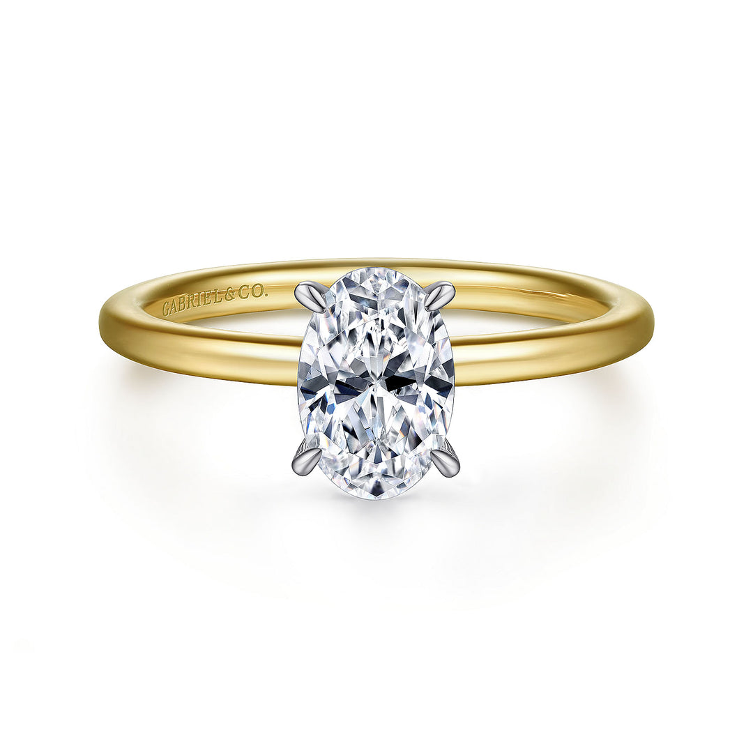 Gabriel & Co. ER15972O4M44JJ 14K White Yellow Gold Hidden Halo Oval Diamond Engagement Ring