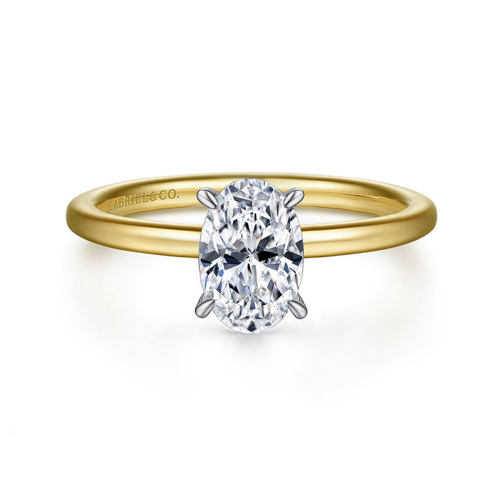 Gabriel & Co. ER15972O4M44JJ 14K White Yellow Gold Hidden Halo Oval Diamond Engagement Ring