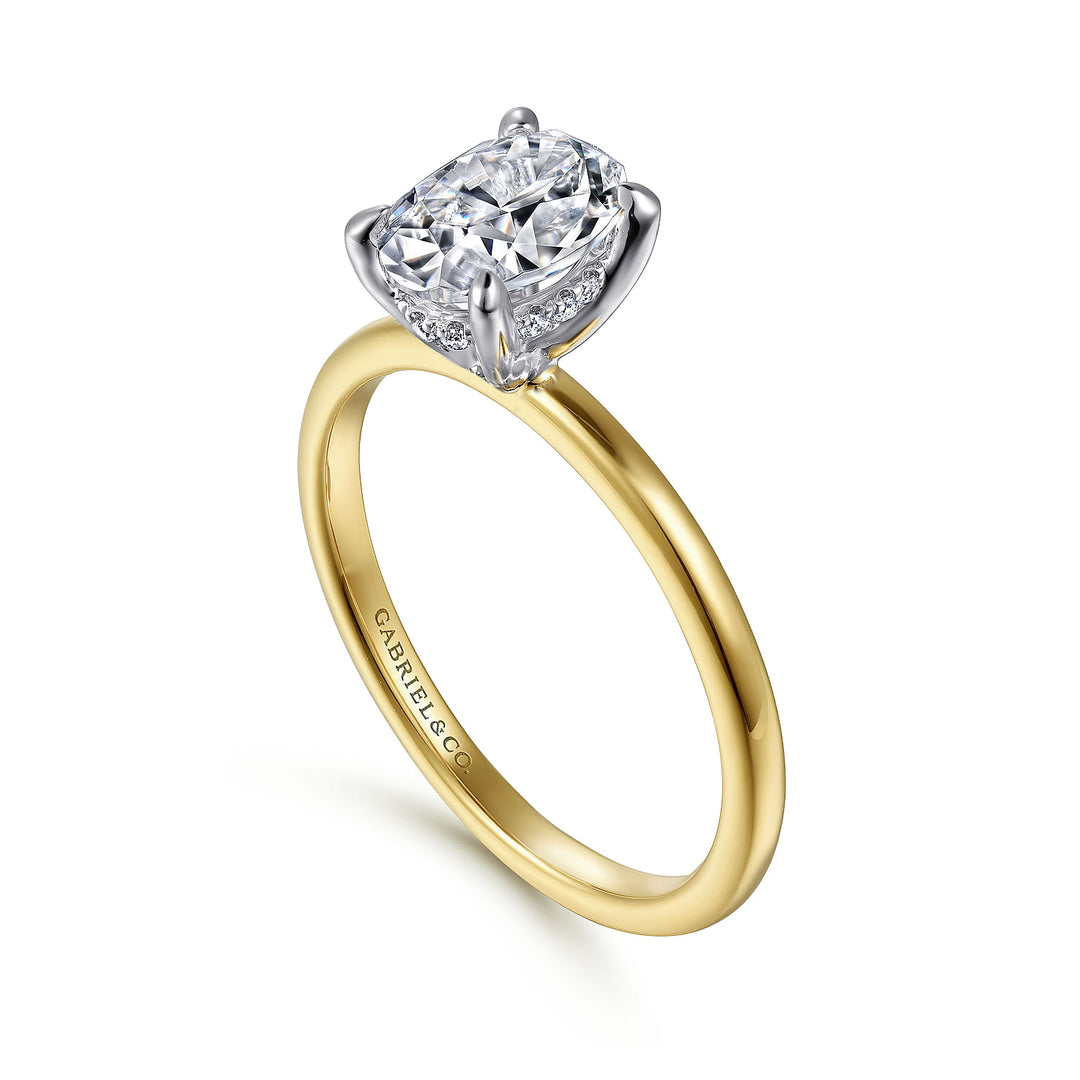 Gabriel & Co. ER15972O4M44JJ 14K White Yellow Gold Hidden Halo Oval Diamond Engagement Ring