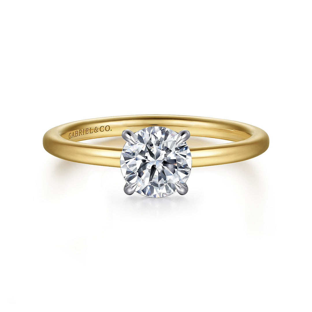 Gabriel & Co. ER15972R4M44JJ 14K White Yellow Gold Hidden Halo Round Diamond Engagement Ring