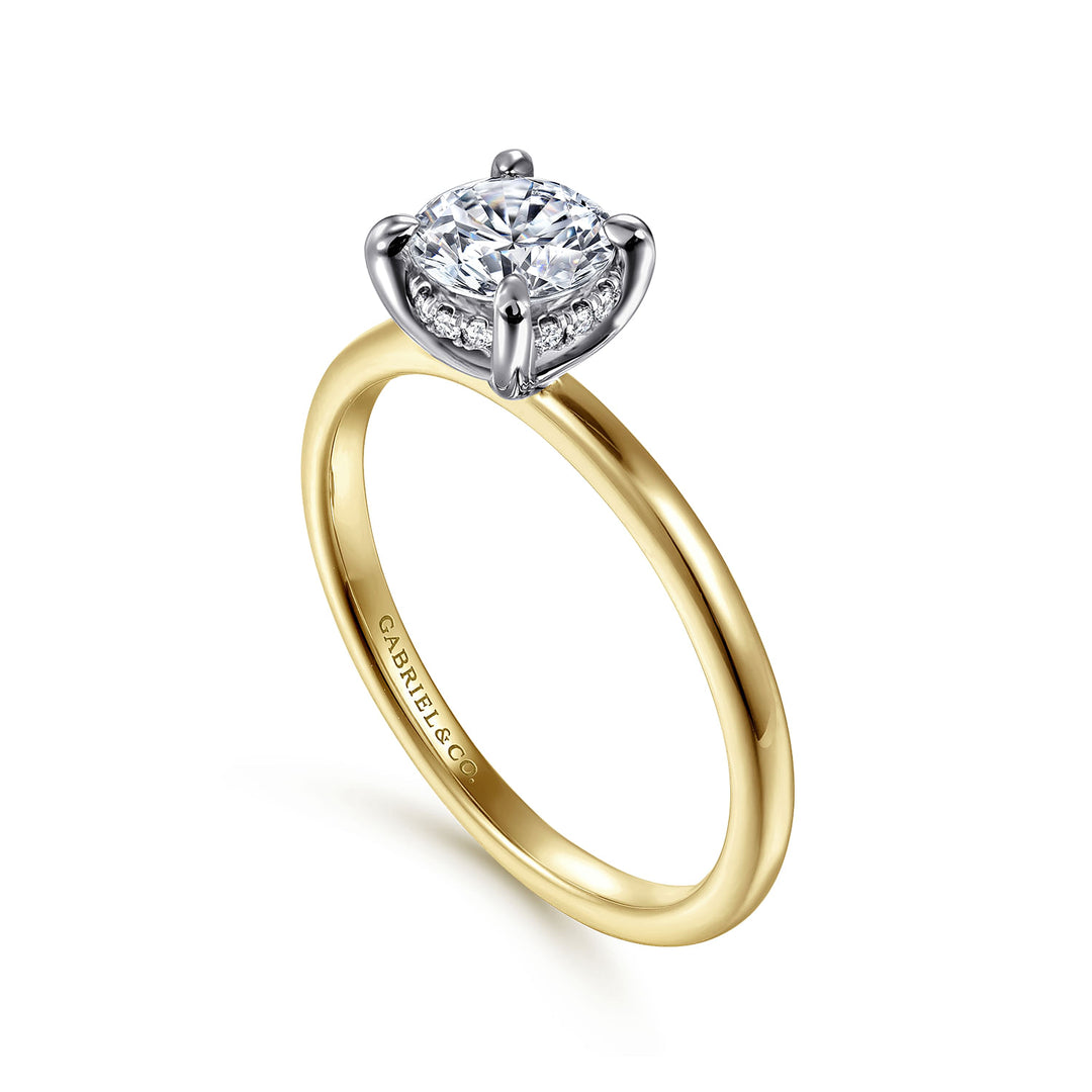 Gabriel & Co. ER15972R4M44JJ 14K White Yellow Gold Hidden Halo Round Diamond Engagement Ring