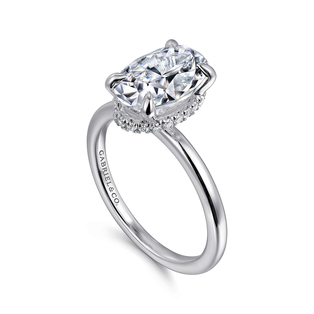 Gabriel & Co. ER16061O8W44JJ 14K White Gold Hidden Halo Oval Diamond Engagement Ring