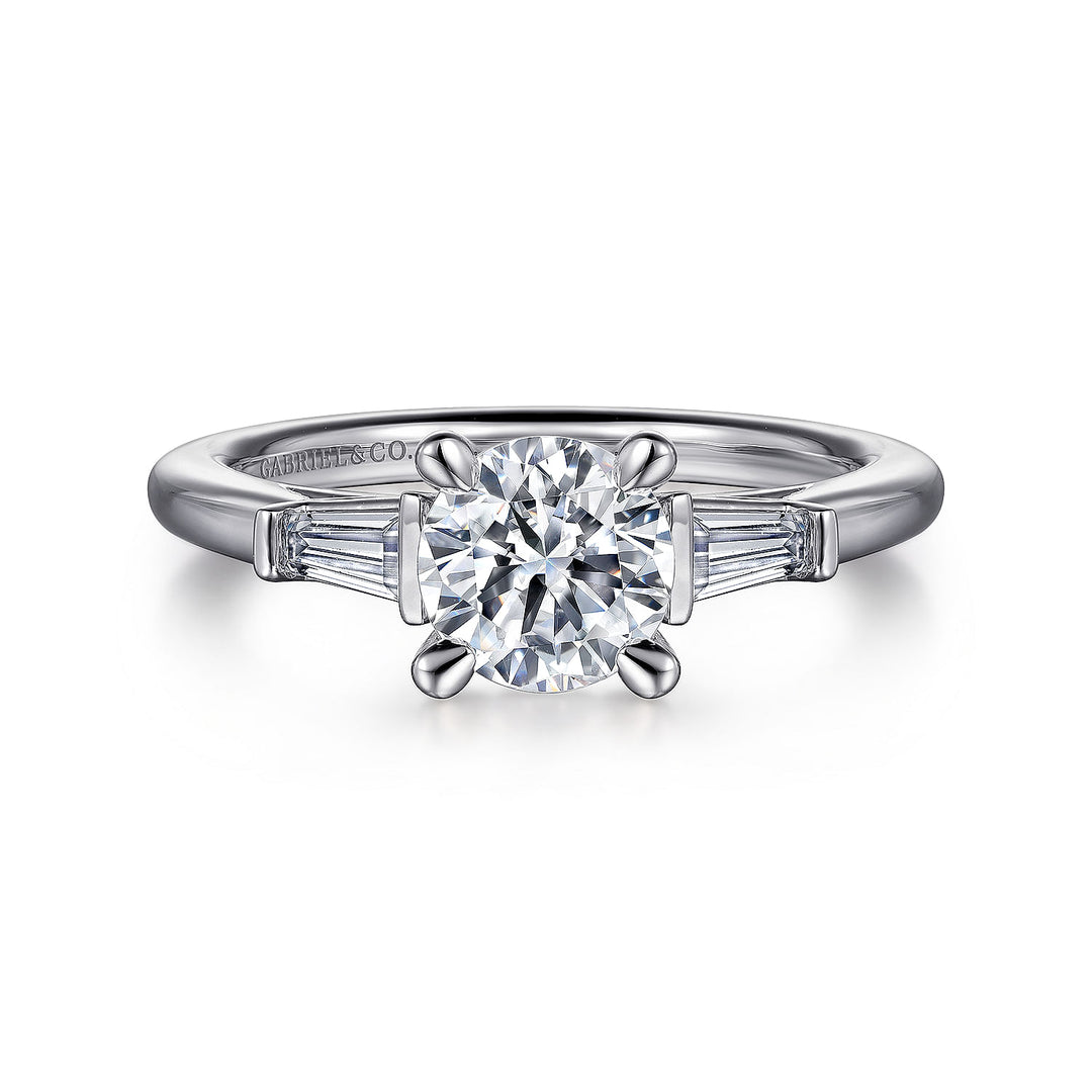 Gabriel & Co. ER16121R4W43JJ 14K White Gold Round Three Stone Diamond Engagement Ring