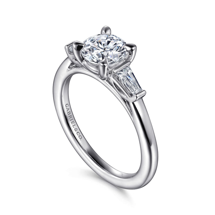 Gabriel & Co. ER16121R4W43JJ 14K White Gold Round Three Stone Diamond Engagement Ring