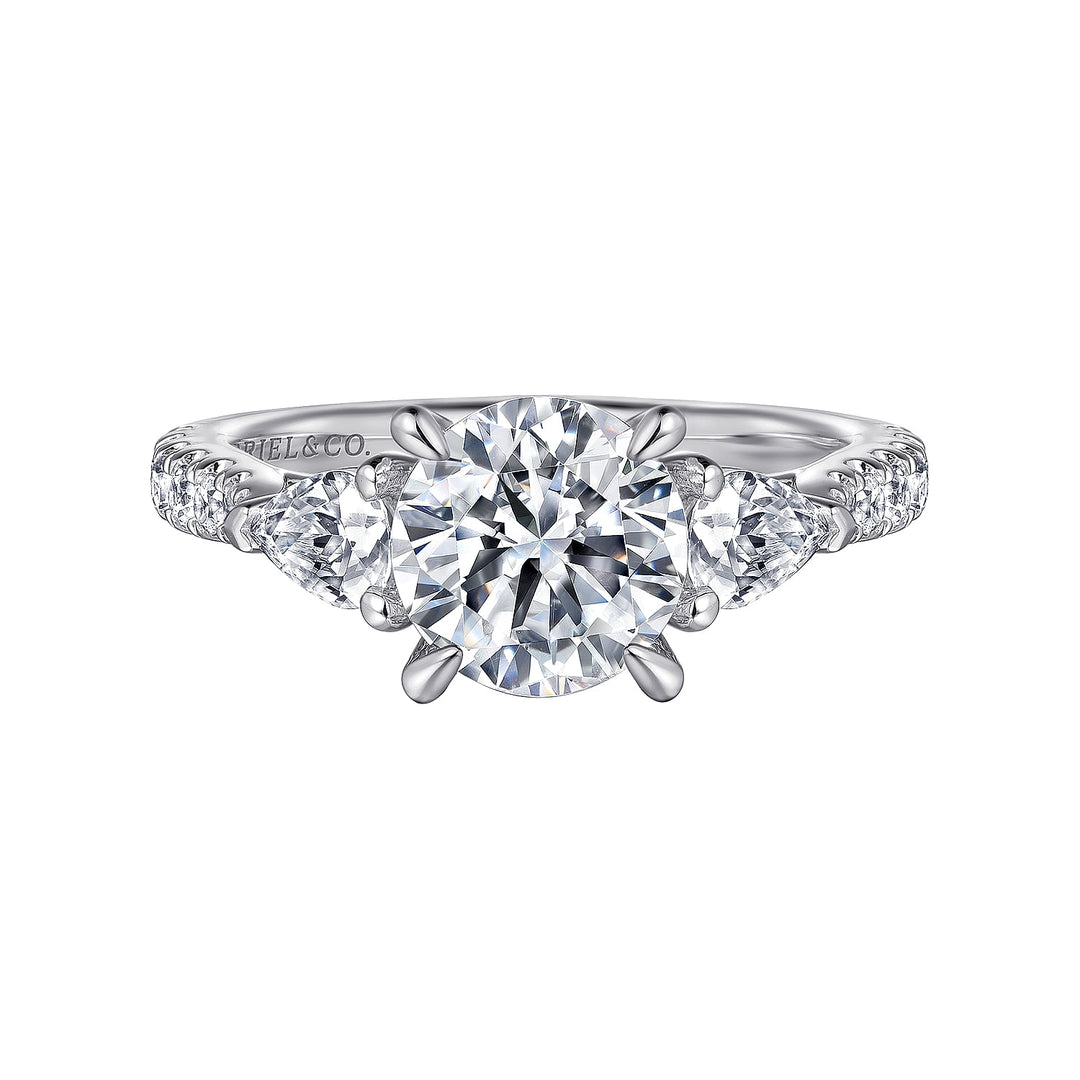 Gabriel & Co. ER16122R6W44JJ 14K White Gold Round Three Stone Diamond Engagement Ring