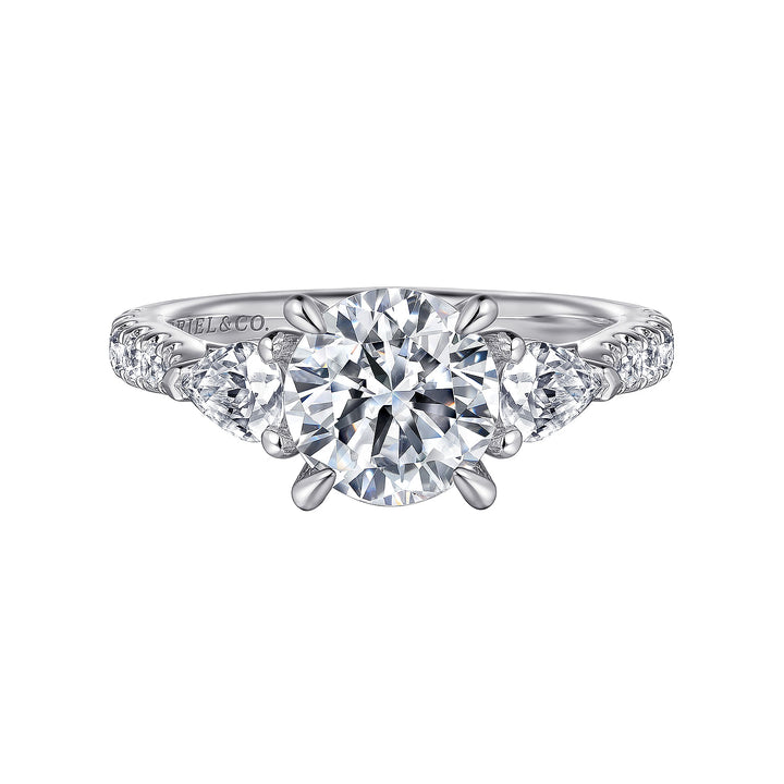 Gabriel & Co. ER16122R6W44JJ 14K White Gold Round Three Stone Diamond Engagement Ring