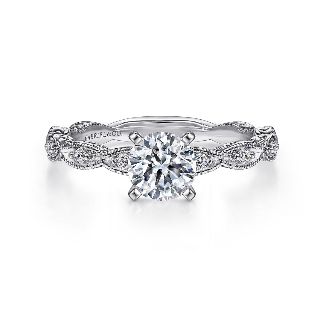 Gabriel & Co. ER4122W44JJ Vintage Inspired 14K White Gold Round Diamond Engagement Ring