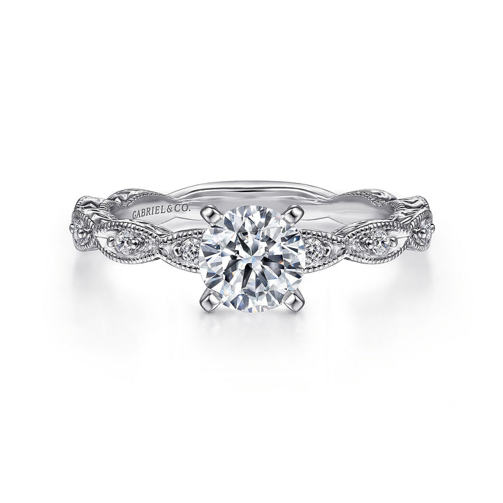 Gabriel & Co. ER4122W44JJ Vintage Inspired 14K White Gold Round Diamond Engagement Ring