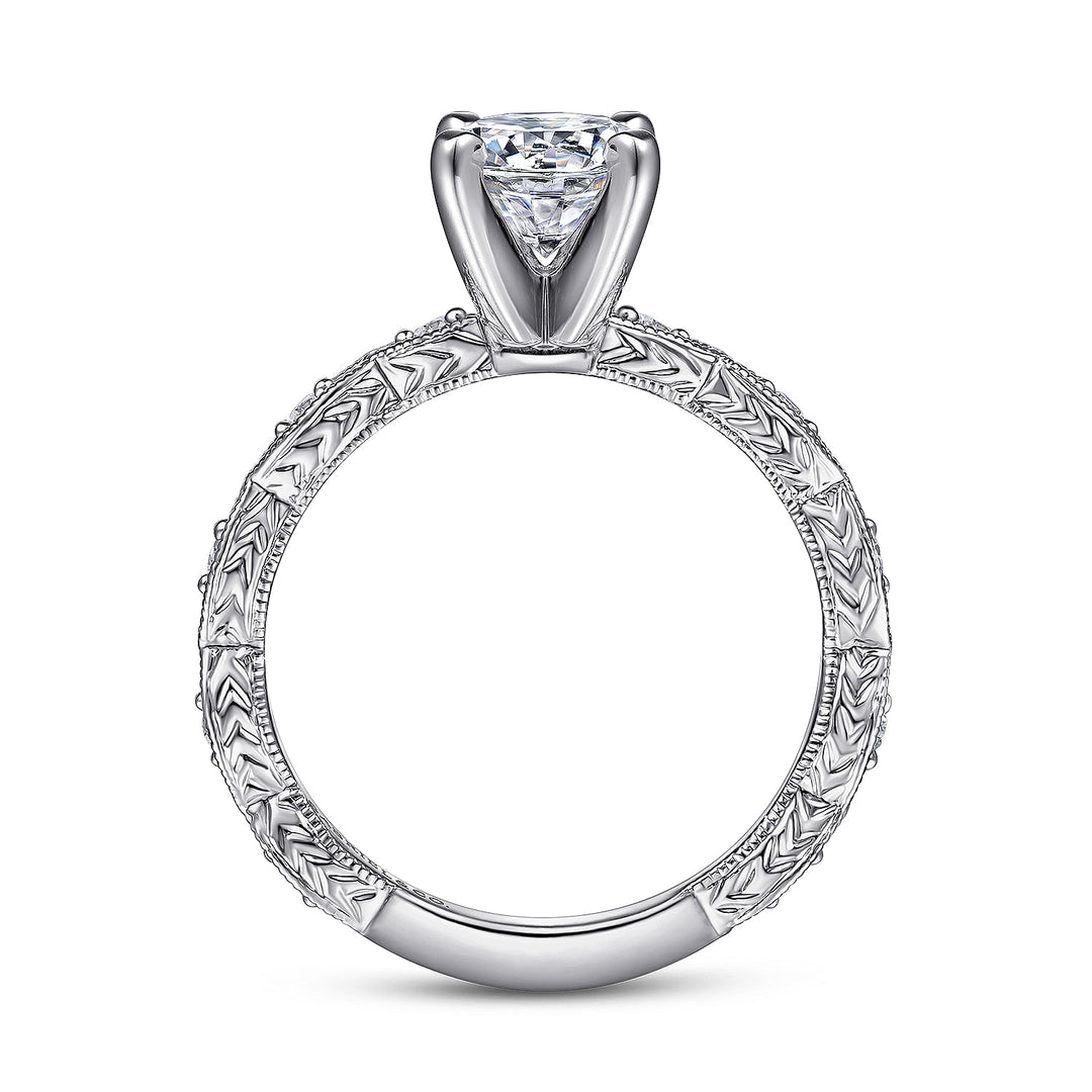 Gabriel & Co. ER4122W44JJ Vintage Inspired 14K White Gold Round Diamond Engagement Ring