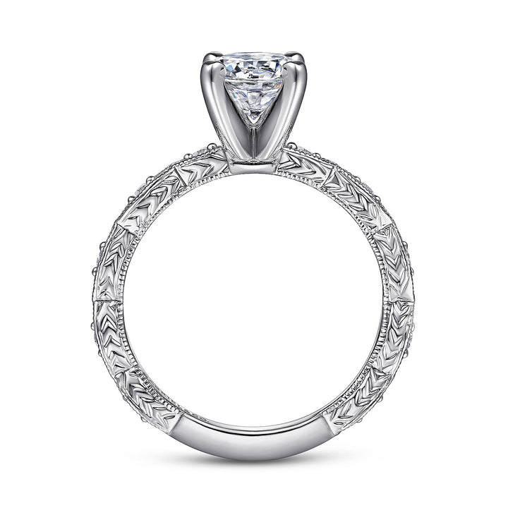 Gabriel & Co. ER4122W44JJ Vintage Inspired 14K White Gold Round Diamond Engagement Ring