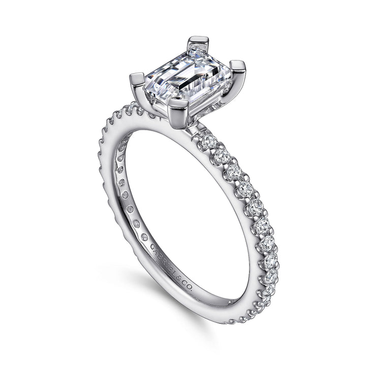 Gabriel & Co. ER4124E4W44JJ 14K White Gold Emerald Cut Diamond Engagement Ring