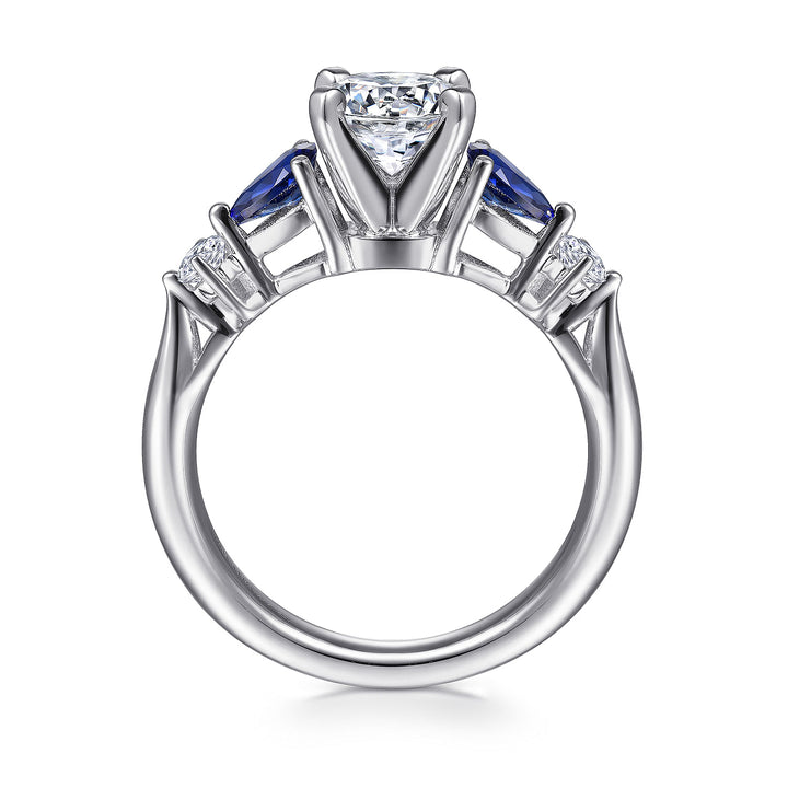 Gabriel & Co. ER6002W44SA 14K White Gold Round Five Stone Sapphire and Diamond Engagement Ring