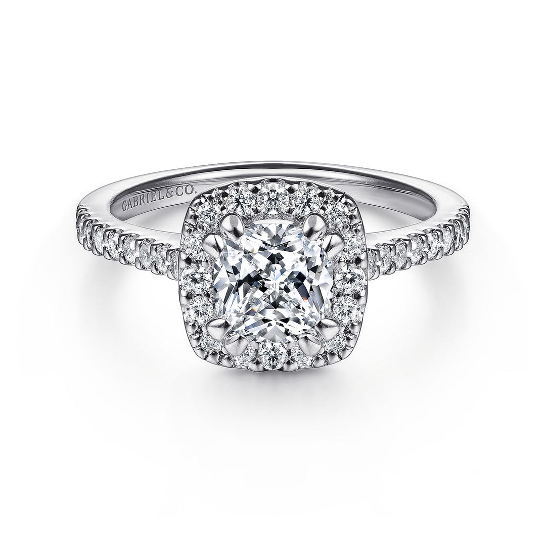 Gabriel & Co. ER6419C4W44JJ 14K White Gold Cushion Halo Diamond Engagement Ring