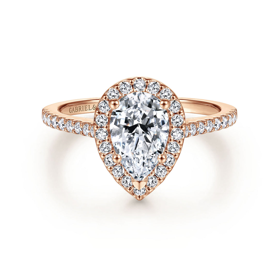 Gabriel & Co. ER6419P4K44JJ 14K Rose Gold Pear Shape Halo Diamond Engagement Ring