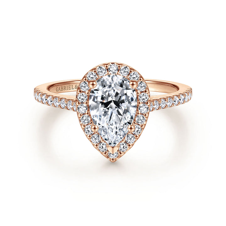 Gabriel & Co. ER6419P4K44JJ 14K Rose Gold Pear Shape Halo Diamond Engagement Ring