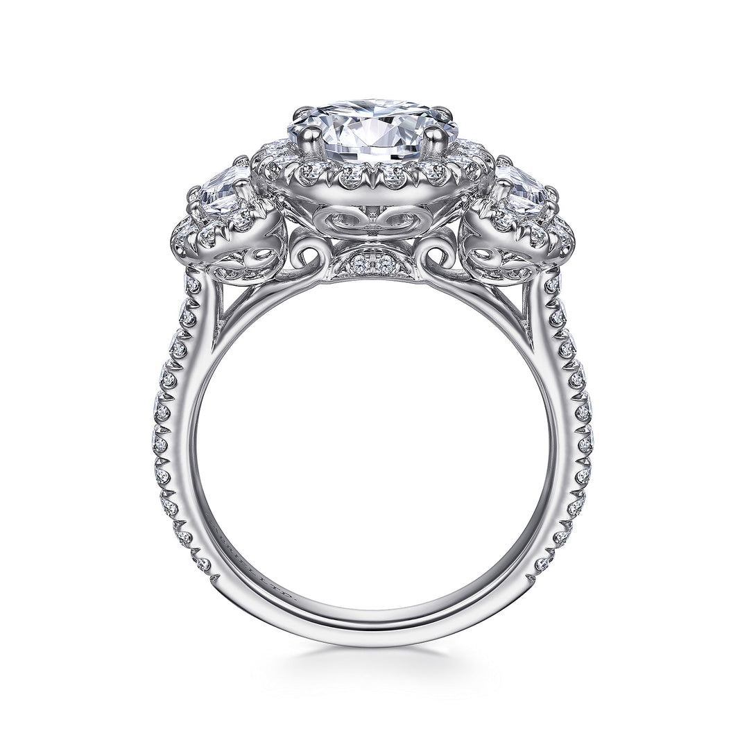Gabriel & Co. ER6744W83JJ 18K White Gold Round Three Stone Halo Diamond Engagement Ring