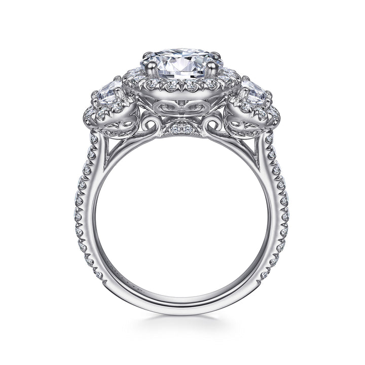 Gabriel & Co. ER6744W83JJ 18K White Gold Round Three Stone Halo Diamond Engagement Ring