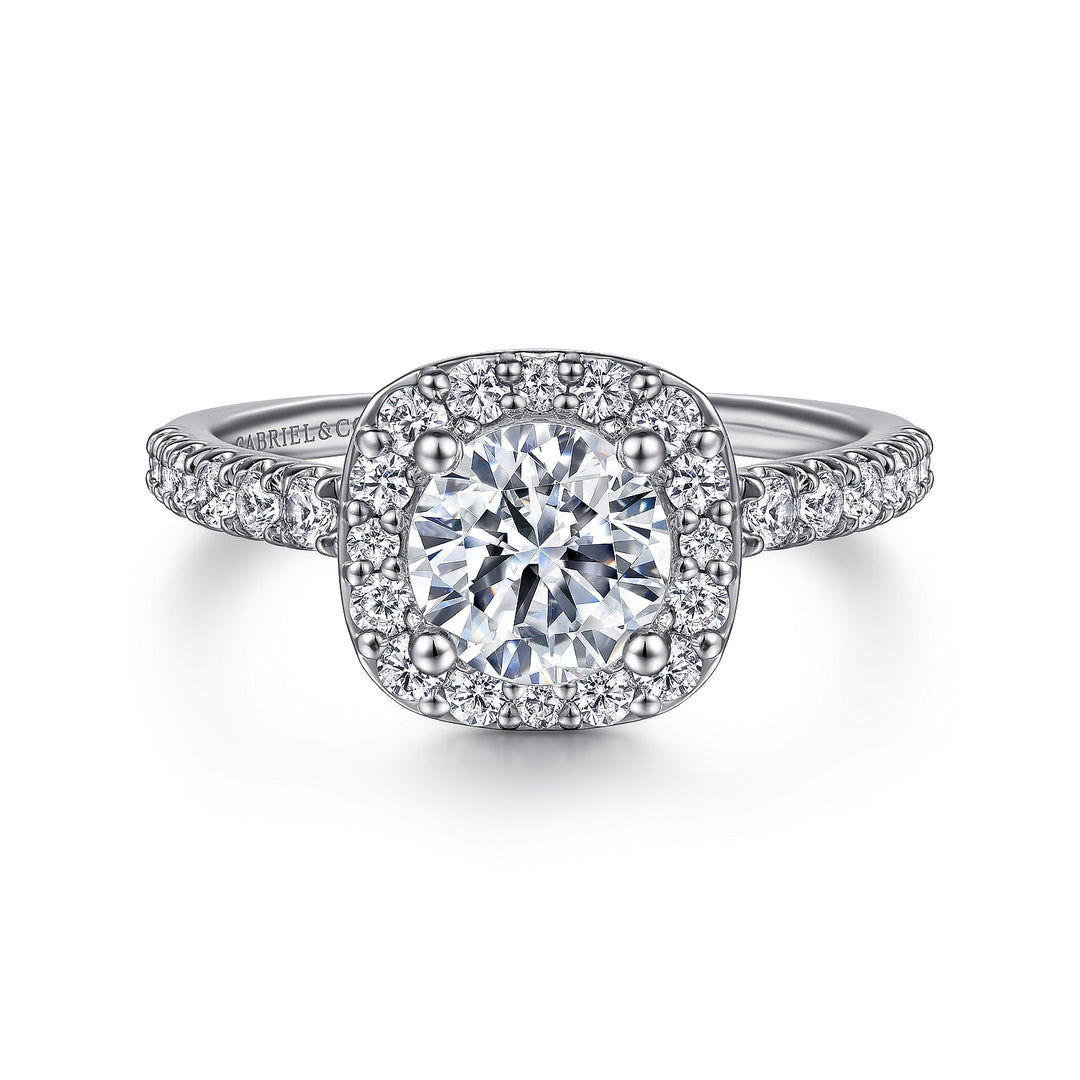Gabriel & Co. ER6872W44JJ 14K White Gold Cushion Halo Round Diamond Engagement Ring