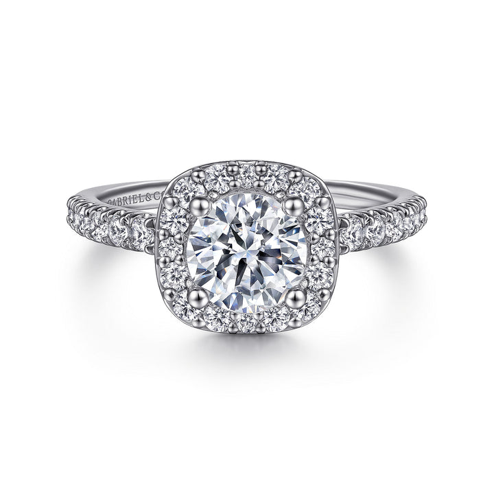 Gabriel & Co. ER6872W44JJ 14K White Gold Cushion Halo Round Diamond Engagement Ring