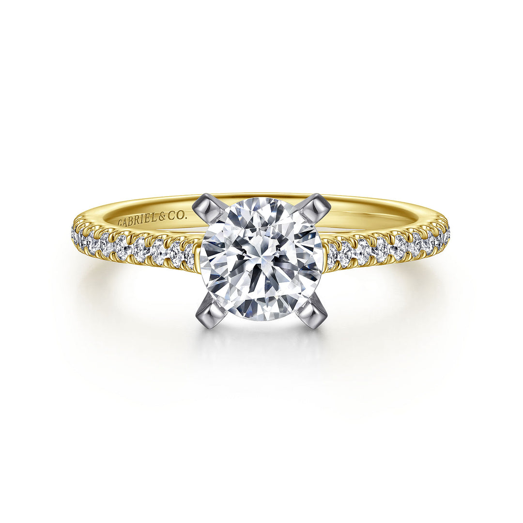 Gabriel & Co. ER7224M44JJ 14K White Yellow Gold Round Diamond Engagement Ring
