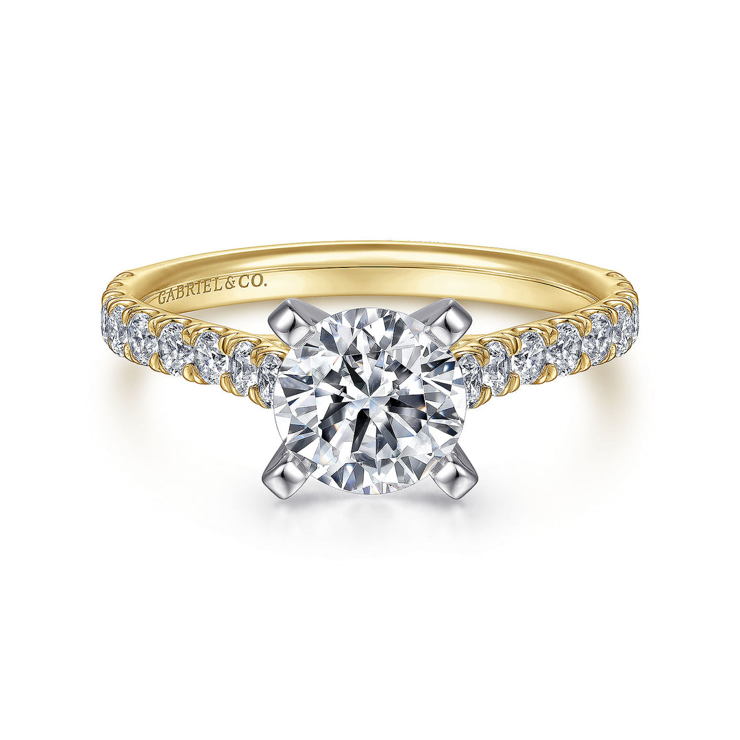 Gabriel & Co. ER7225M44JJ 14K White Yellow Gold Round Diamond Engagement Ring