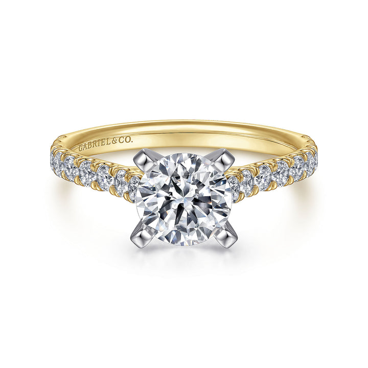Gabriel & Co. ER7225M44JJ 14K White Yellow Gold Round Diamond Engagement Ring