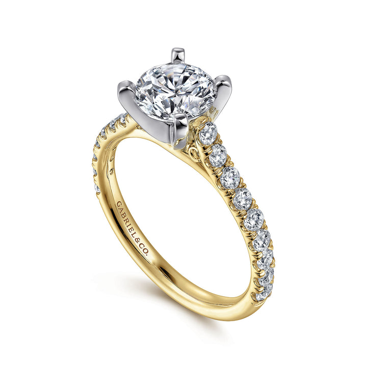 Gabriel & Co. ER7225M44JJ 14K White Yellow Gold Round Diamond Engagement Ring