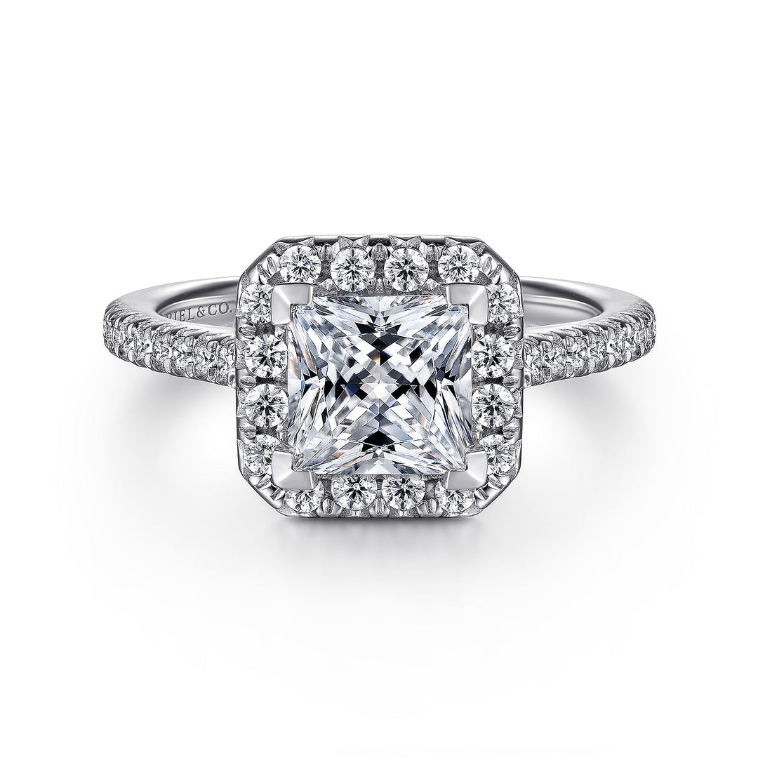 Gabriel & Co. ER7266W44JJ 14K White Gold Princess Halo Diamond Engagement Ring