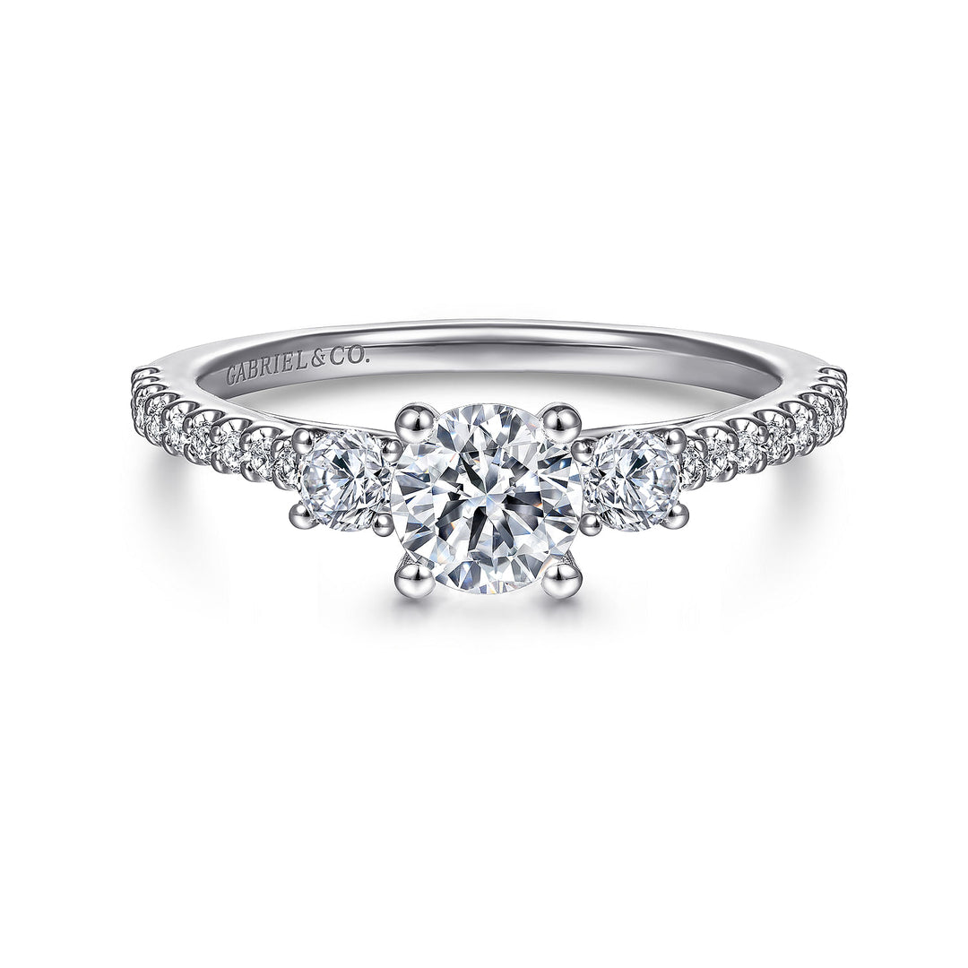 Gabriel & Co. ER7296W44JJ 14K White Gold Round Three Stone Diamond Engagement Ring