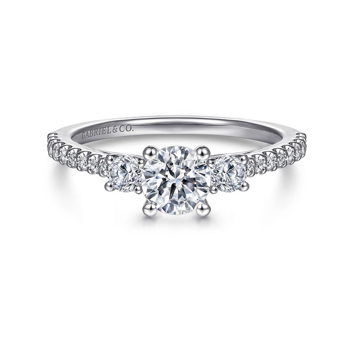 Gabriel & Co. ER7296W44JJ 14K White Gold Round Three Stone Diamond Engagement Ring