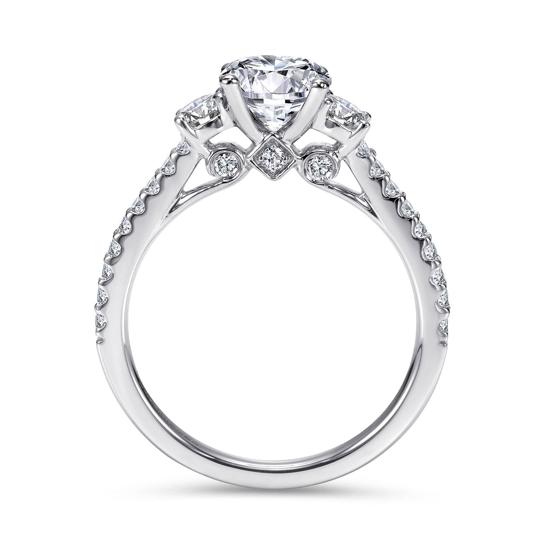 Gabriel & Co. ER7296W44JJ 14K White Gold Round Three Stone Diamond Engagement Ring