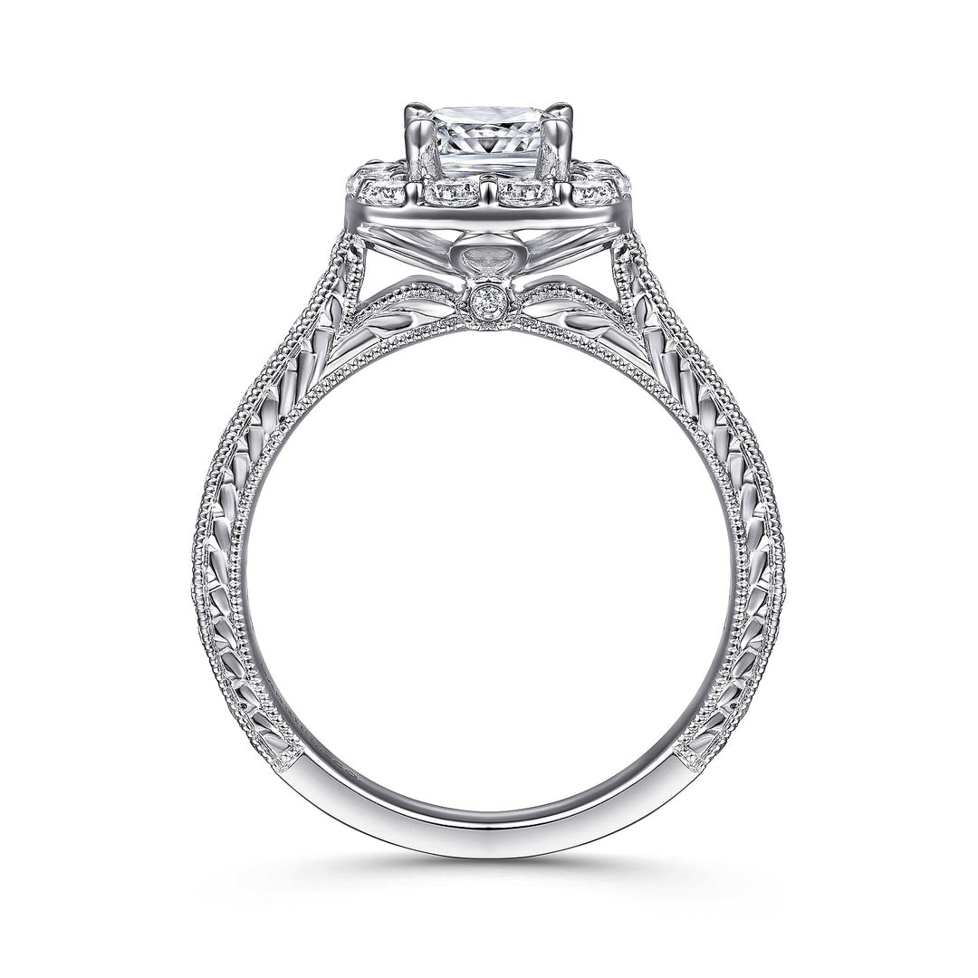 Gabriel & Co. ER7500W44JJ Vintage Inspired 14K White Gold Cushion Halo Diamond Engagement Ring