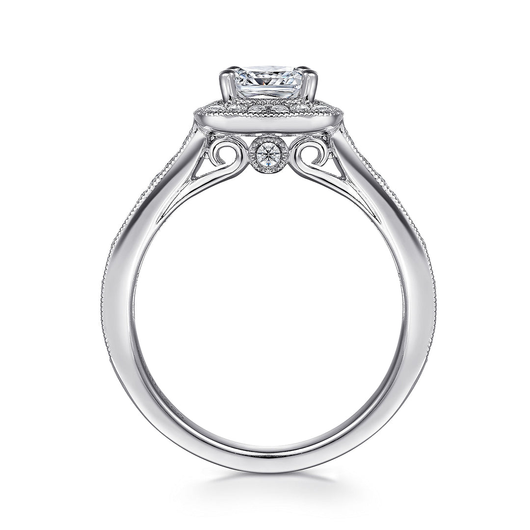 Gabriel & Co. ER7527W44JJ Vintage Inspired 14K White Gold Cushion Halo Diamond Engagement Ring
