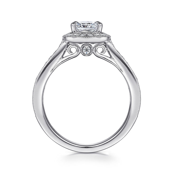 Gabriel & Co. ER7527W44JJ Vintage Inspired 14K White Gold Cushion Halo Diamond Engagement Ring