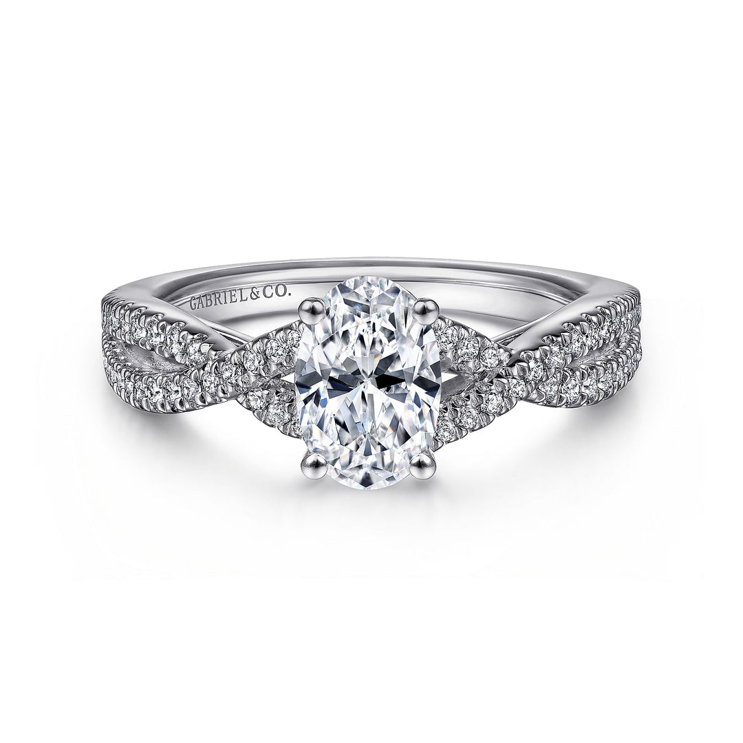 Gabriel & Co. ER7546O3W44JJ 14K White Gold Twisted Oval Diamond Engagement Ring