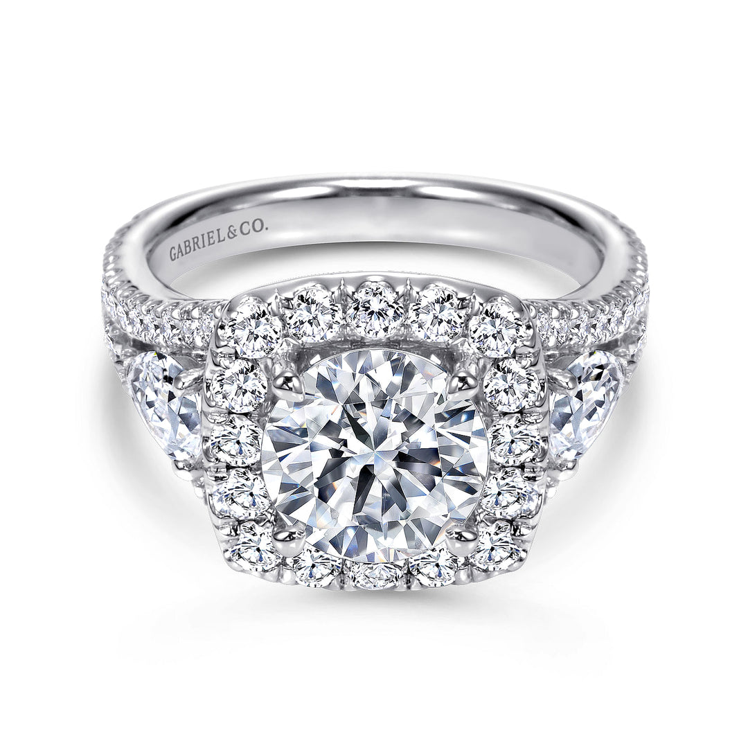 Gabriel & Co. ER8328W44JJ 14K White Gold Round 3 Stone Halo Diamond Engagement Ring