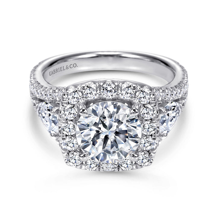 Gabriel & Co. ER8328W44JJ 14K White Gold Round 3 Stone Halo Diamond Engagement Ring