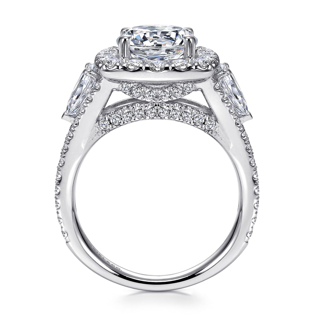 Gabriel & Co. ER8328W44JJ 14K White Gold Round 3 Stone Halo Diamond Engagement Ring