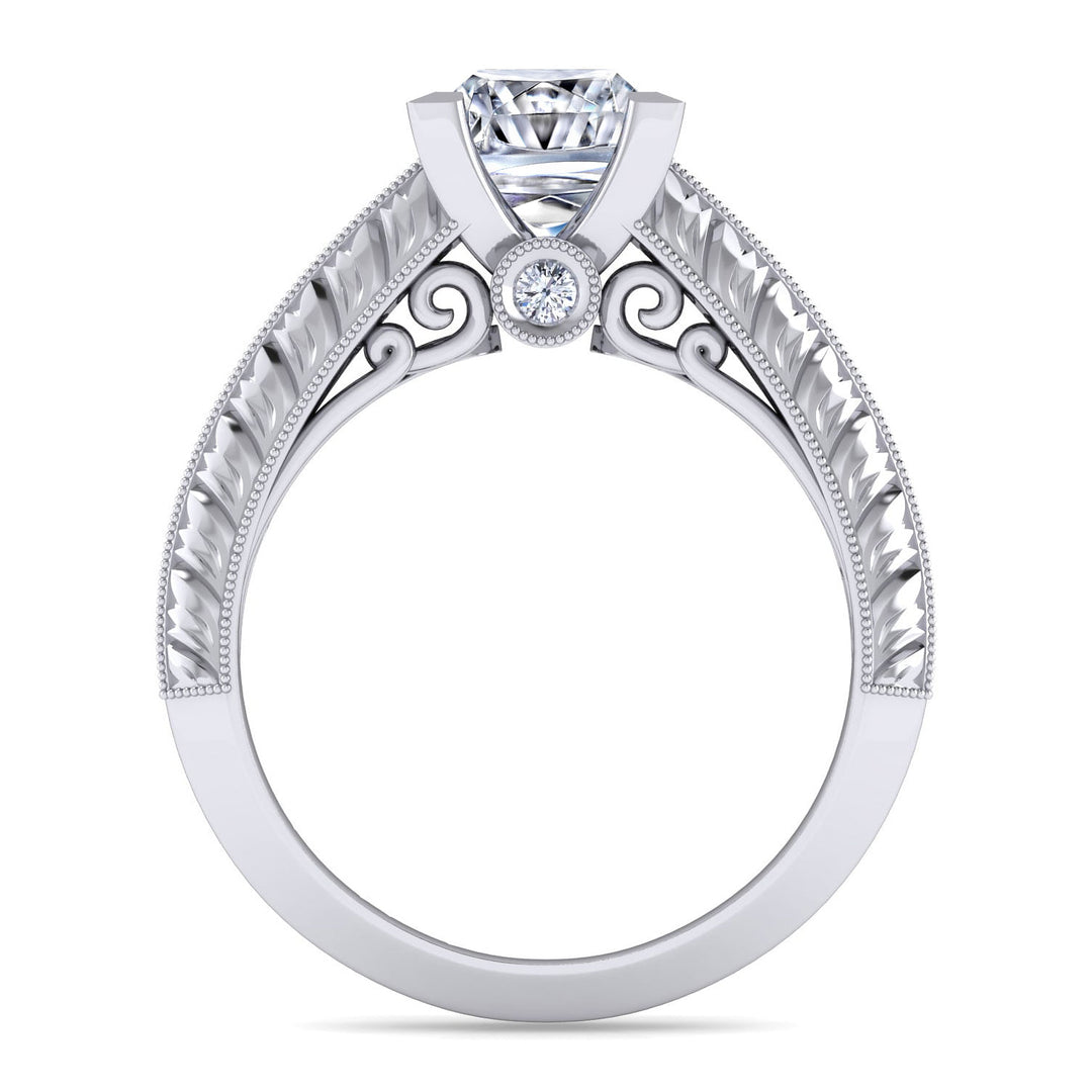 Gabriel & Co. ER8747S8W44JJ Vintage Inspired 14K White Gold Wide Band Princess Cut Diamond Engagement Ring