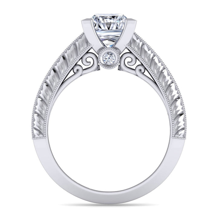 Gabriel & Co. ER8747S8W44JJ Vintage Inspired 14K White Gold Wide Band Princess Cut Diamond Engagement Ring