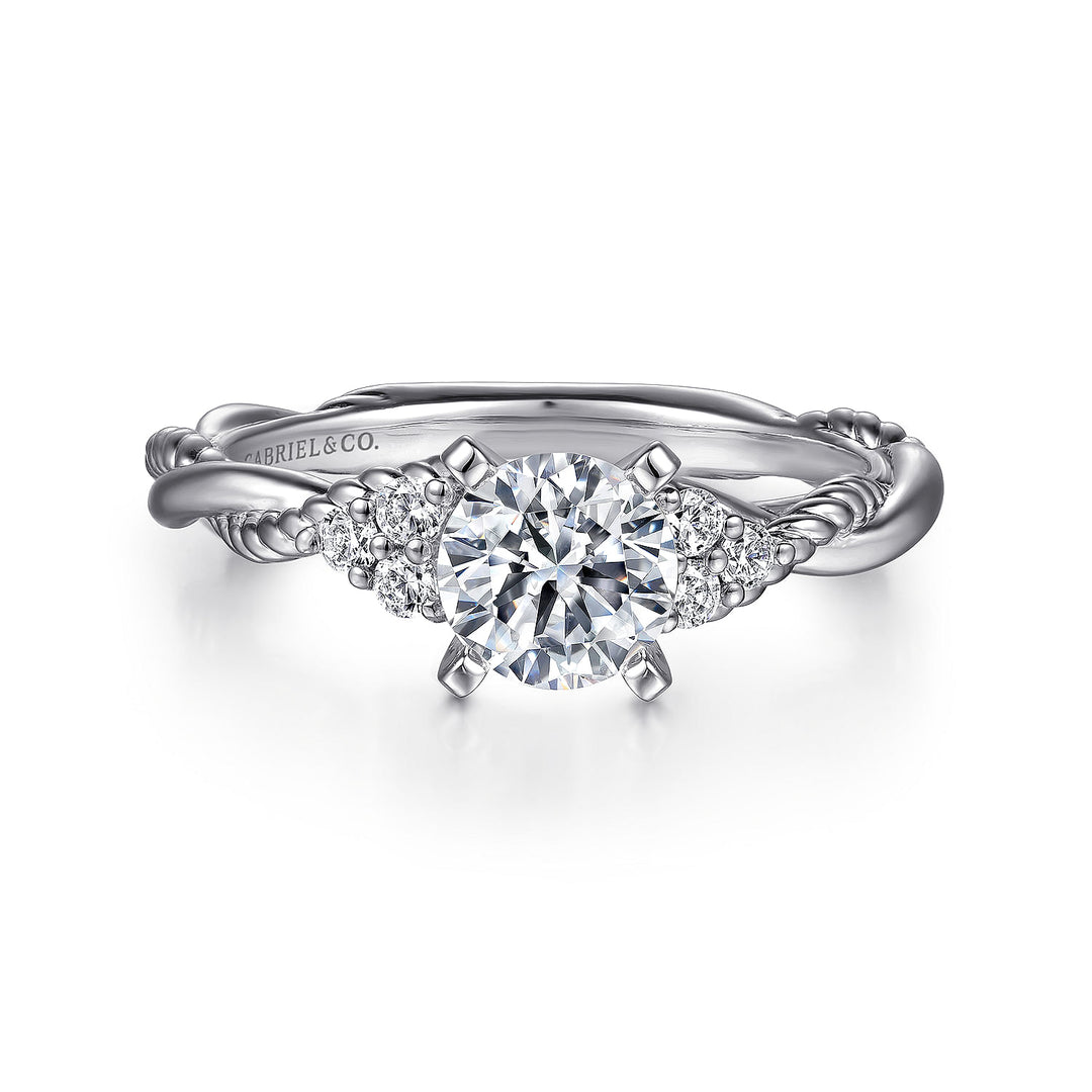 Gabriel & Co. ER8817W44JJ 14K White Gold Round Twisted Diamond Engagement Ring