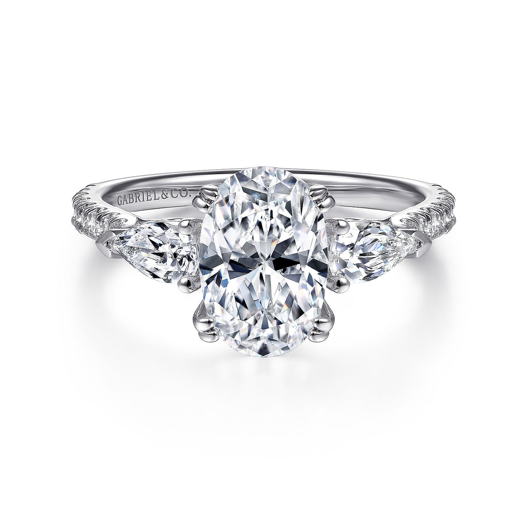 Gabriel & Co. ER9048W44JJ 14K White Gold Oval Three Stone Diamond Engagement Ring