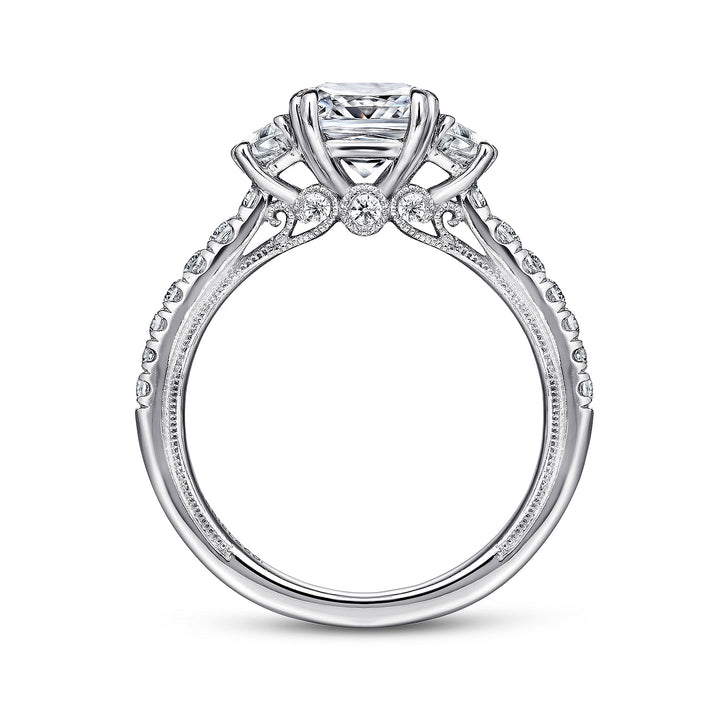 Gabriel & Co. ER9186W44JJ 14K White Gold Cushion Cut Three Stone Diamond Engagement Ring