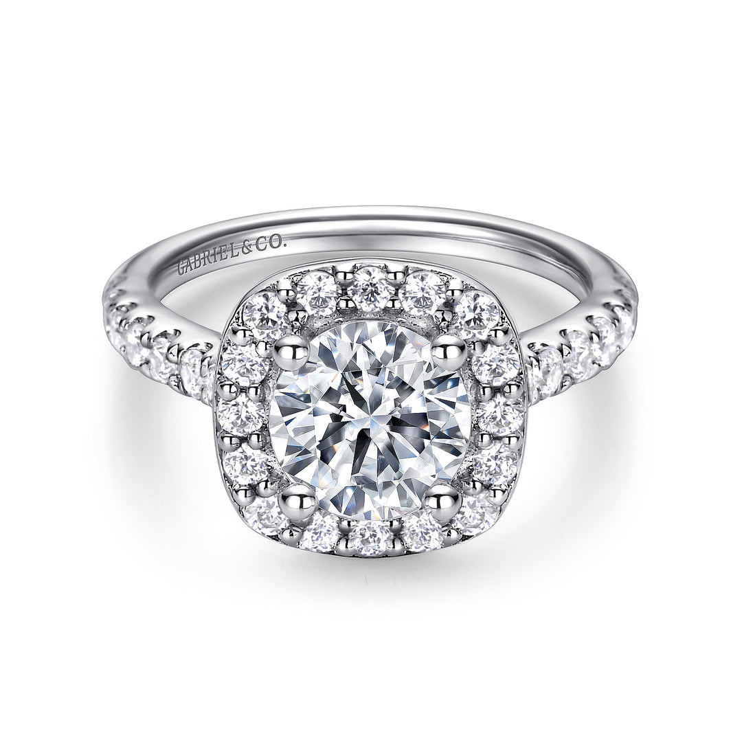 Gabriel & Co. ER9321W44JJ 14K White Gold Cushion Halo Round Diamond Engagement Ring