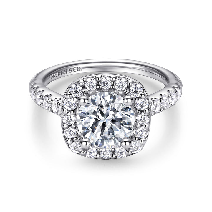 Gabriel & Co. ER9321W44JJ 14K White Gold Cushion Halo Round Diamond Engagement Ring
