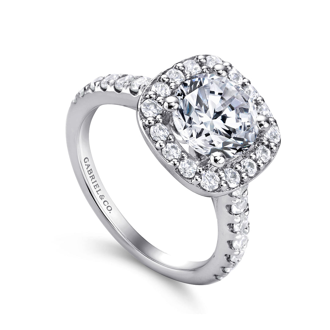 Gabriel & Co. ER9321W44JJ 14K White Gold Cushion Halo Round Diamond Engagement Ring